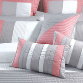 3 Pcs  Luxury Horizontal Pleats Duvet Set -   Grey And Pink